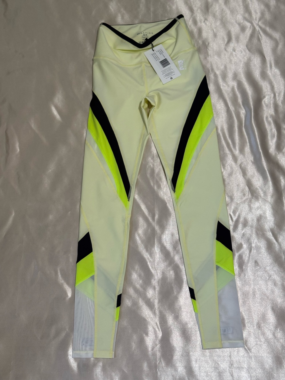 P.E Nation Neon Yellow, Black & White Colorblock High-Waist Leggings